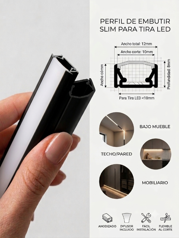 Producto - Perfil aluminio de embutir para tira LED 3 mts