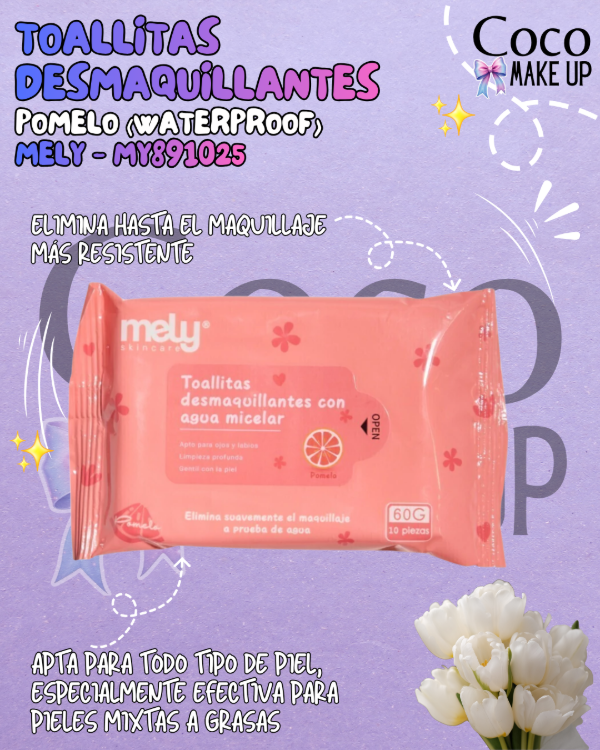 Producto - TOALLITAS DESMAQUILLANTES POMELO (WATERPROOF) - MELY - MY891025