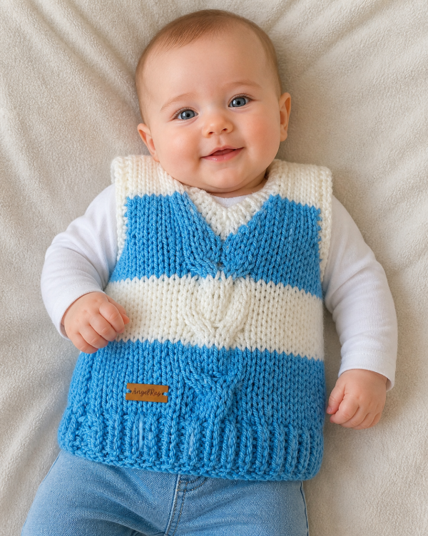 Producto - Chaleco celeste y blanco con trenza 6-9 meses
