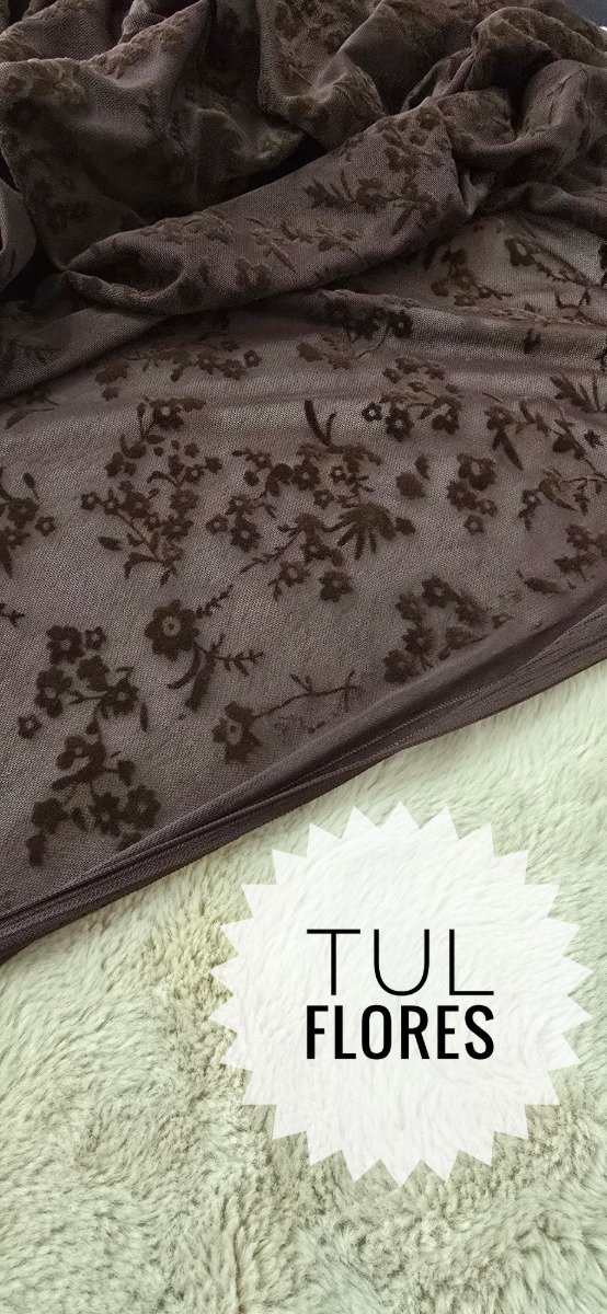 Producto - Tul elastizada FLORES CHOCOLATE 1 m