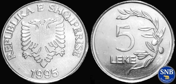 Producto - Albania - 5 Leke (1995) KM #76 - Transición Post-Comunista