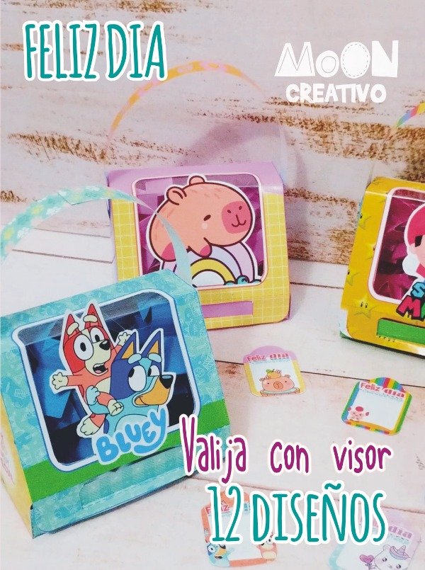 Producto - 12 Valijitas Grandes con visor feliz Día