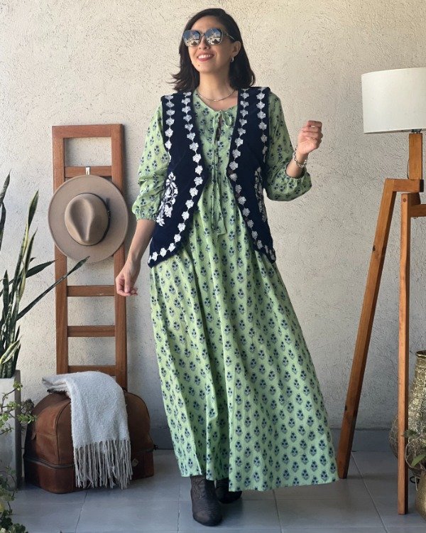 Producto - Vestido Boho de Algodón Verde Palta M a XL