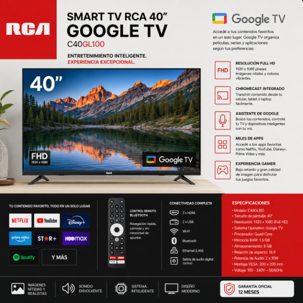 Producto - SMART RCA 40" GOOGLE TV  C40GL100