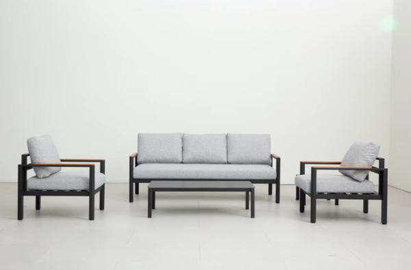 Producto - Living Aluminio Exterior Sillon Triple 2 Individuales Mesa Vidrio Templado