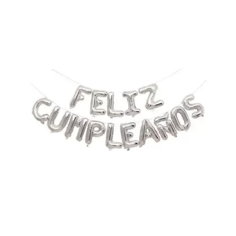 Producto - Frases de globos FELIZ CUMPLEAÑOS letra 40cm color plateado