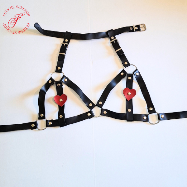Producto - Arnes de cuero, estilo pechera con corazones