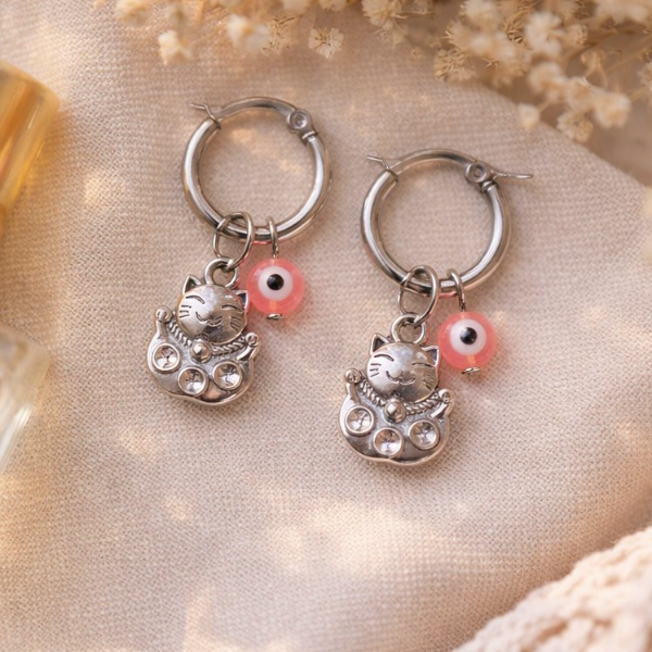 Producto - Argollitas de Acero Gatito y Mano