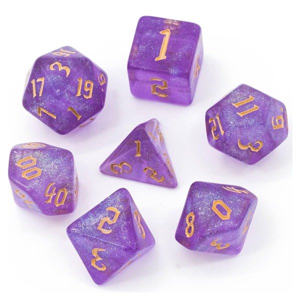 Producto - SET DE 7 DADOS TRANSPARENTES VIOLETAS