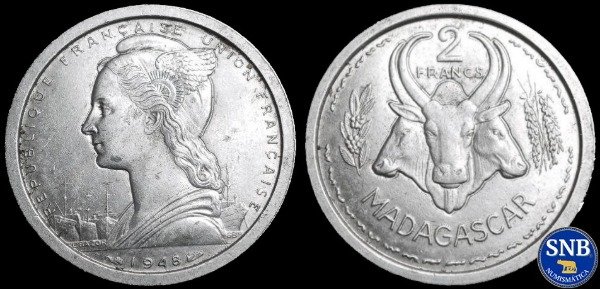 Producto - Madagascar - 2 Francos (1948) KM #4 [XF] - Territorio Francés de Ultramar