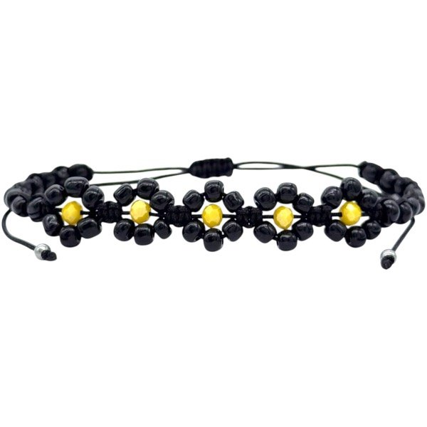 Producto - Tobillera de hilo y mostacillas - Margaritas - Negro