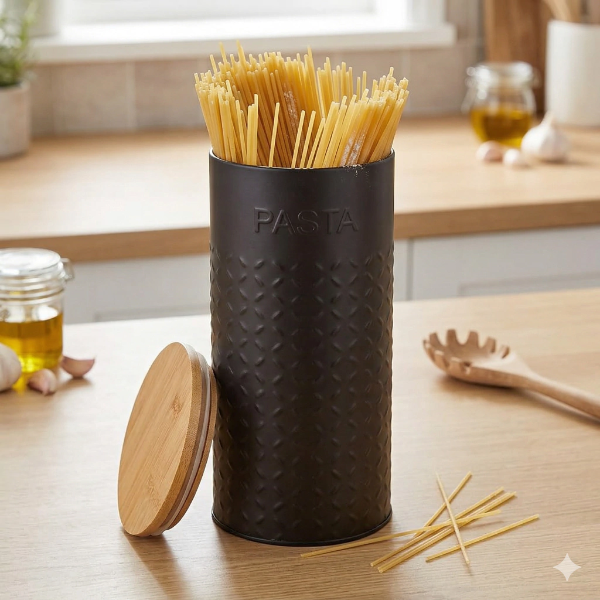 Producto - Lata negra con tapa bamboo - PASTA