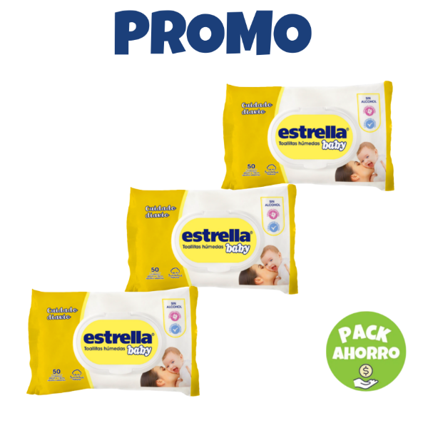 Producto - Promo Estrella Baby Pack x3 Toallitas Húmedas Cuidado Diario 150 unidades