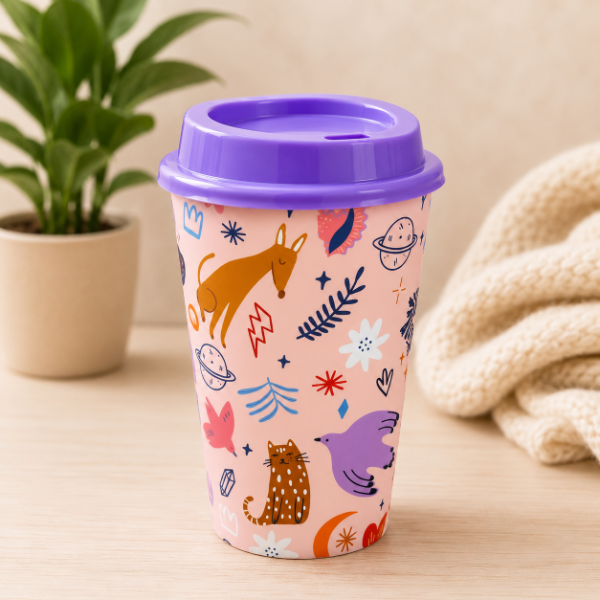 Producto - Vaso Cafecito Ilustrado Lila 400ml