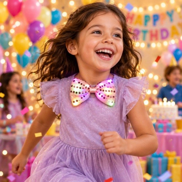 Producto - Moño Lentejuela Con Luz Rosa 8169