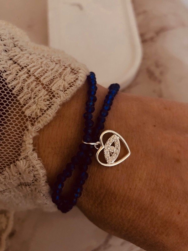 Producto - Pulse elastizada doble Azul noche con dije Love turco Plata