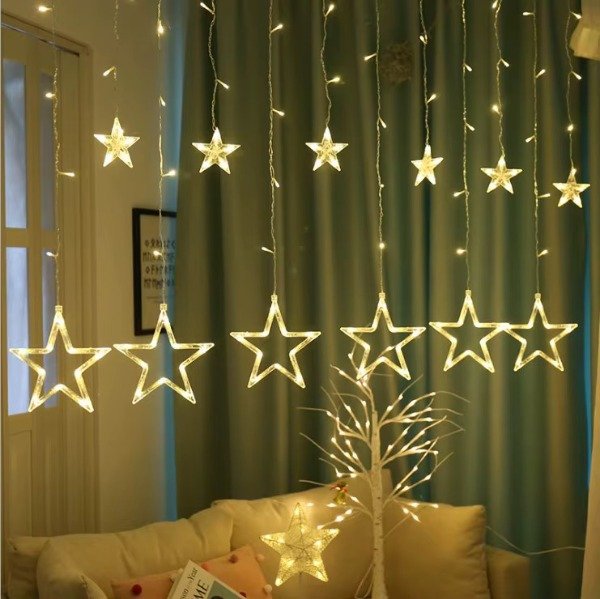 Producto - Cortina Guirnalda Estrella Led 3x0.6 mts Cálida Navidad INTECONECTABLE - 0