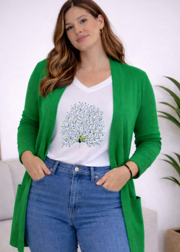 Producto - Conjunto saco acrilico verde benetton + remera escote V