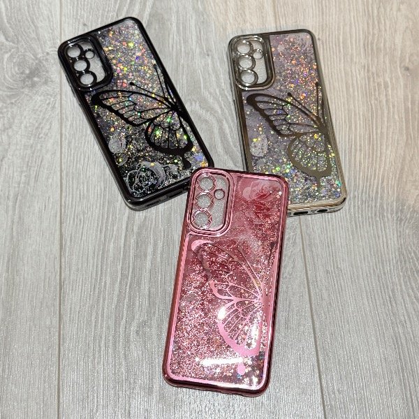 Producto - FUNDA MARIPOSA LÍQUIDO GLITTER