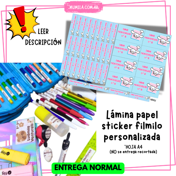 Producto - Lámina Sticker UTILES Personalizada waterproof Entrega NORMAL