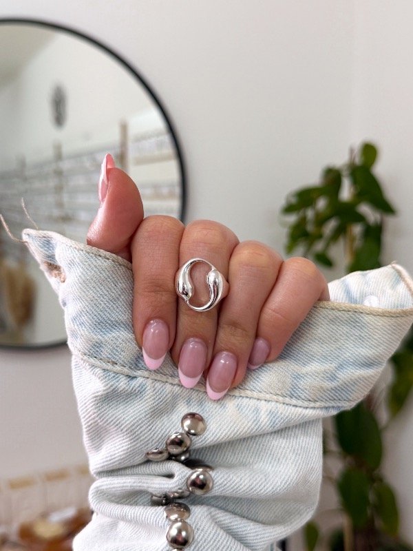 Producto - Anillo acero blanco círculo doble gota
