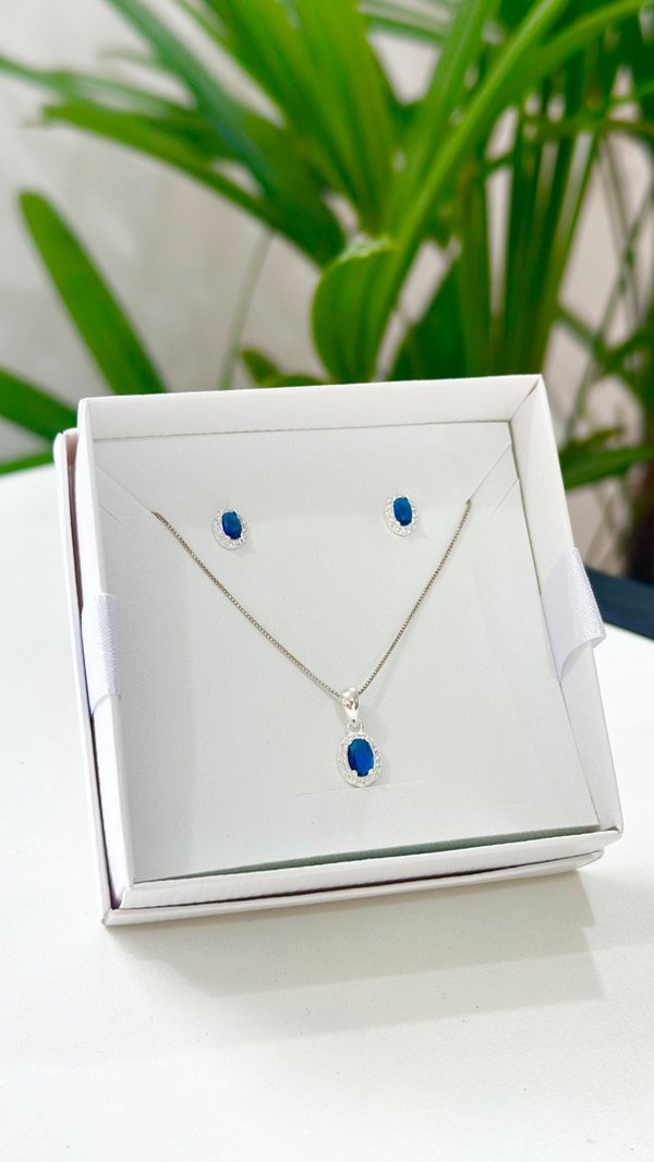 Producto - Conjunto de dije + aros azul en circones (sin la cadena) plata 925