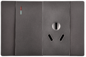 Producto - Interruptor con Toma Integrado en Color Negro Tecla Simple con Enchufe IRAM