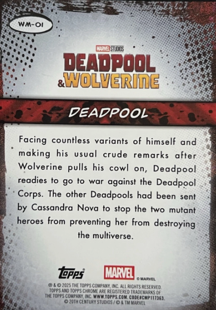 Producto - 2025 Topps Marvel Deadpool And Wolverine Maximum Effort WM-01 Insert Card Foil - 1