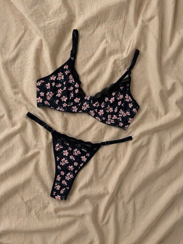 Producto - CONJUNTO LYCRA ESTAMPADA Y PUNTILLA CON ARO - 2