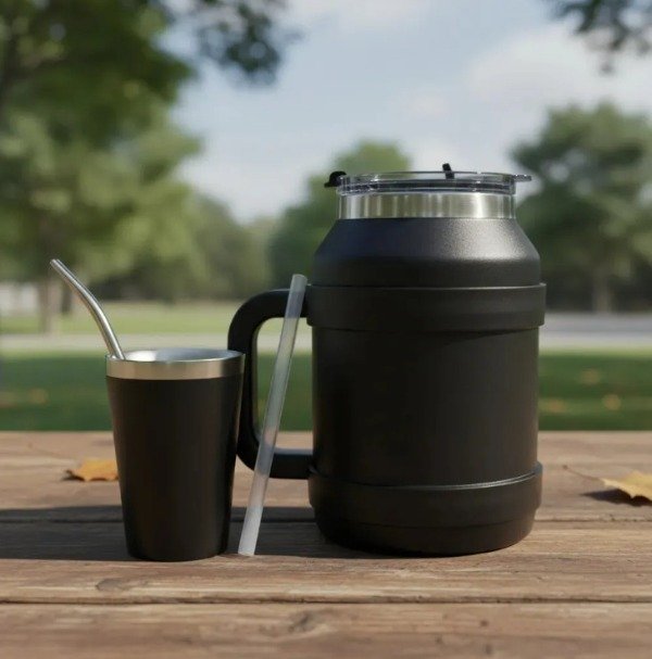 Producto - Termo Terere Negro 1.5 Litros Con Mate Y Bombilla