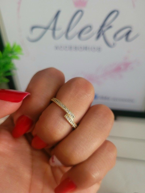 Producto - Anillo doble tira strass de acero dorado