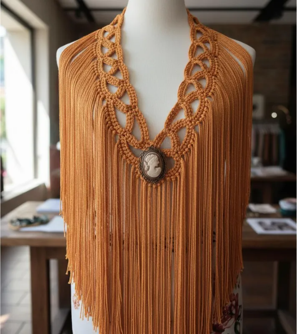 Producto - Tira De Flecos De Seda Para Escote Zig Zag Cobre