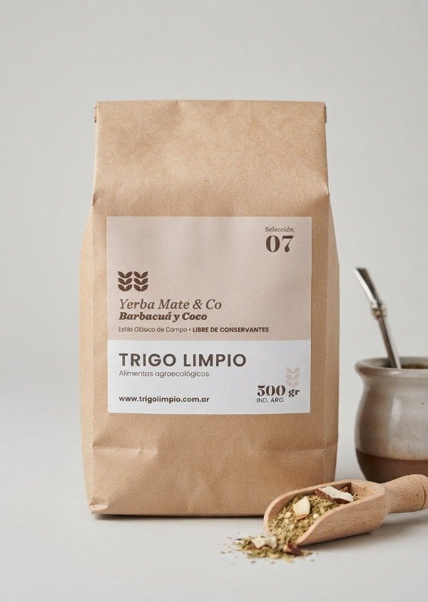 Producto - Yerba Agroecológica Trigo Limpio Barbacuá y Coco x 500gr.
