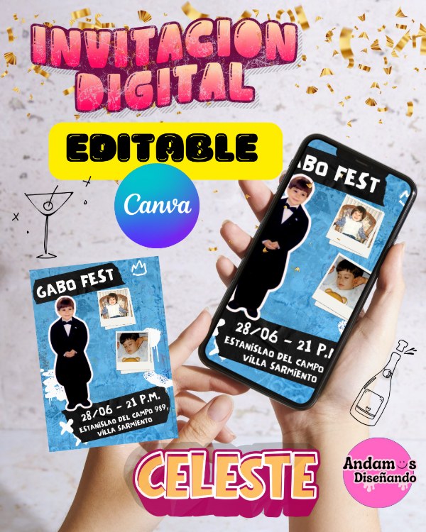 Producto - INVITACIÓN DIGITAL EDITABLES EN CANVA. CELESTE FEST