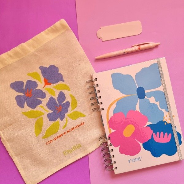 Producto - Cuaderno + lapicera + bolsa de lienzo