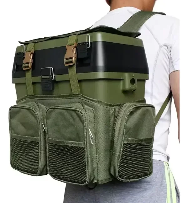Producto - Funda Mochila Transportadora Caja Pesca 3 En 1 Morgul Verde PARA CAJON ASIENTO