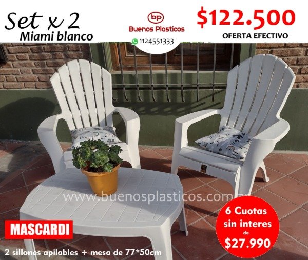Producto - Set 2 Sillones Miami Blanco + Mesa