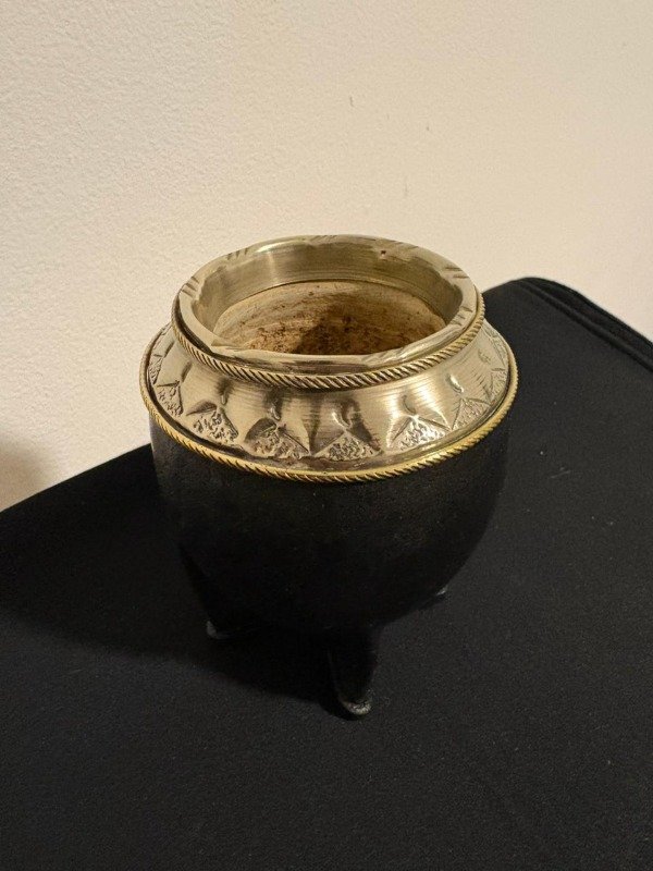 Producto - Mate torpedo virola cincelada de alpaca y doble anillo de bronce