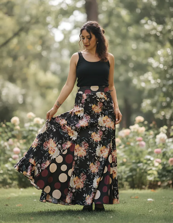 Producto - Falda Flores y Lunares Combinada Talle M