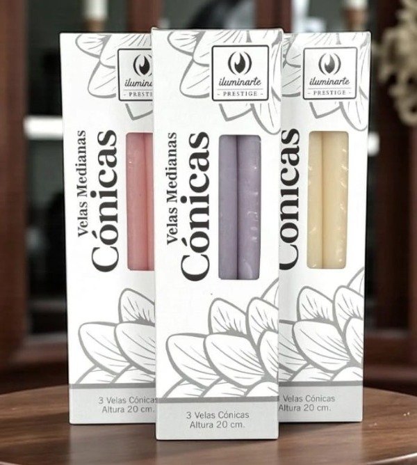Producto - VELA CONICAS MEDIANAS 20 CM CAJA X 3 UNI