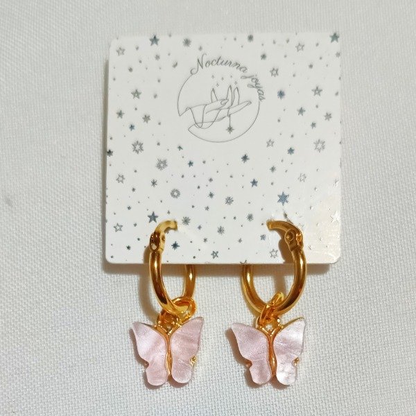 Producto - Aros mariposa nacar en acero dorado