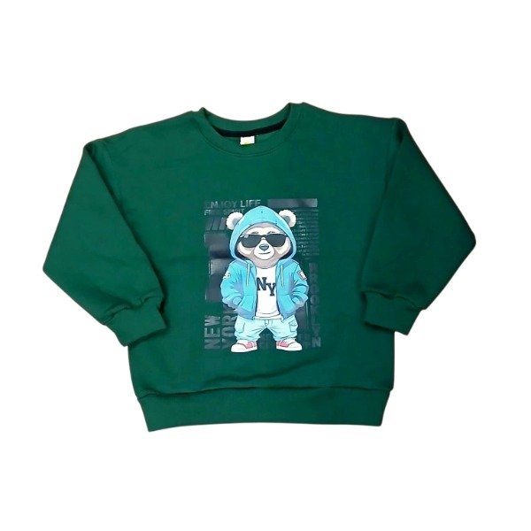 Producto - Buzo Overzise en friza Varón Oso Verde oscuro T6