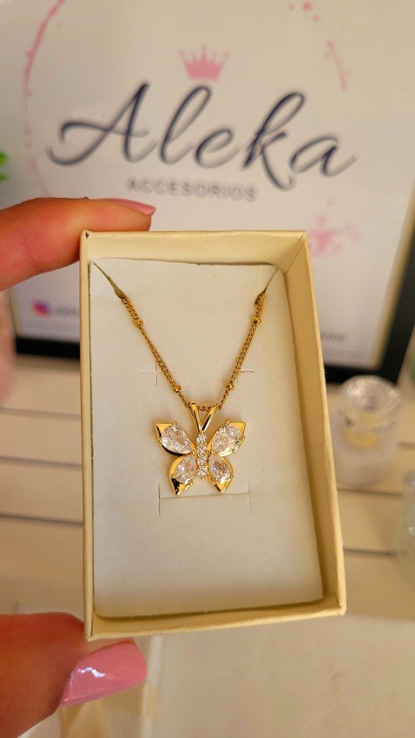 Producto - Conjunto Mariposa dije y aros con cubic de acero dorado - 2