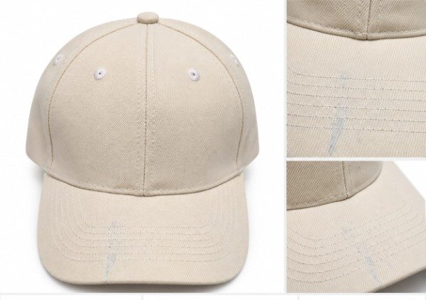 Producto - Gorra de gabardina color crema, pequeño detalle (mancha en visera)