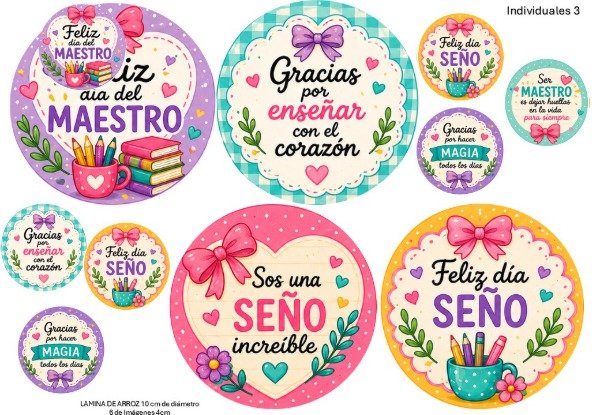 Producto - LAMINA COMESTIBLE DIA DEL MAESTRO TORTAS INDIVIDUALES 3 - 1