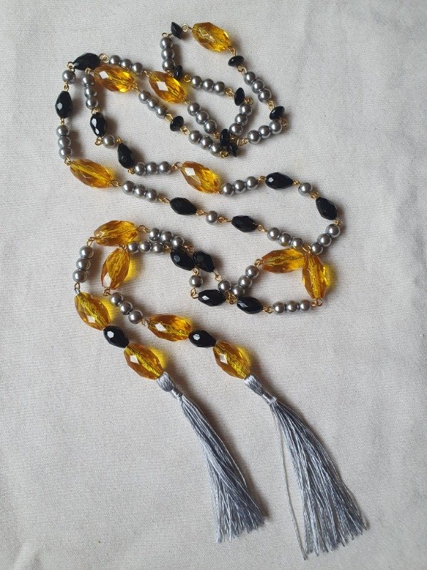 Producto - LUCERO Collar Infinito Gray Pearls and Amber Glass