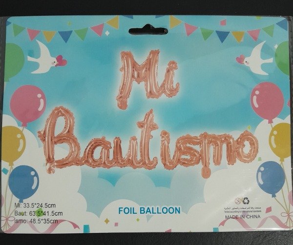 Producto - Globos mi bautismo cursiva x1 rosa gold