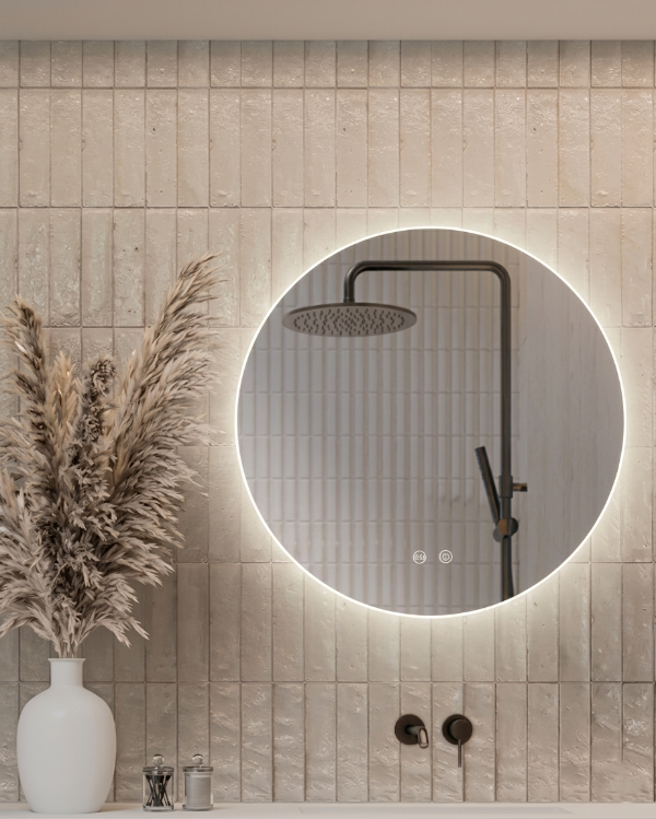 Producto - Espejo Circular Con Luz Led Y Desempañador 80 X 2cm - 0
