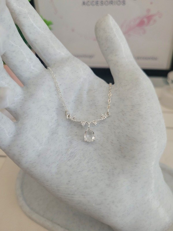 Producto - Collar gota cristal y micropave de acero blanco - 3