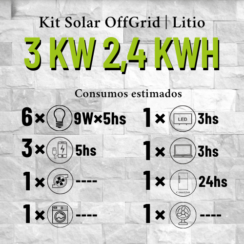 Producto - Kit OffGrid LITIO 3kW con 2,4 kWH x Dia MPPT - 1
